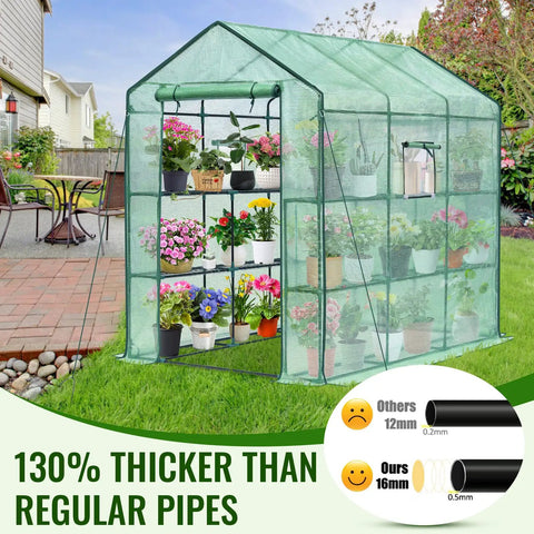 Walk In Backyard Greenhouse With Eight Shelves, Heavy Duty Portable Outdoor Greenhouse, Mesh Side Windows, Durable PE Cover, Protect Plants From Cold Rain Pests, Ideal For Indoor Outdoor Garden