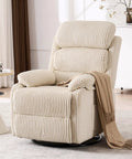 360 Degree Rocking Recliner Chair With Footrest And Side Pocket Comfy Velvet Beige Upholstered Single Sofa Armchair in living room