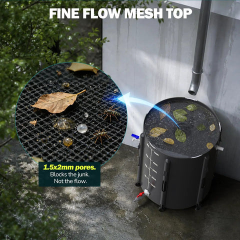 Collapsible 53 Gallon Rain Barrel With Spigot Portable Water Storage Tank for gutter harvest with mesh top filter