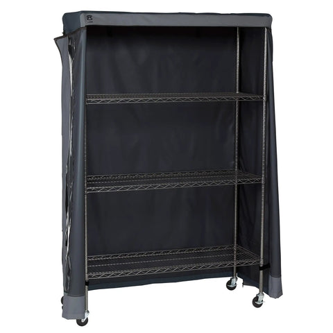 Heavy Duty Garage Shelf Cover With Weather X Fabric, Water-Resistant Backing on 48W by 18D by 72H shelves, zippers open