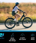 Electric Hybrid Bike With 350W Hub Motor, 27-Inch Wheels, Throttle Or Pedal Assist, Up To 20 MPH, Dope Daily Commute Cruiser For Adults, Lightweight Blue Frame Built For Easy Hills And All Day Comfort. Side view of rider on black frame electric hybrid bike with 27-inch wheels.