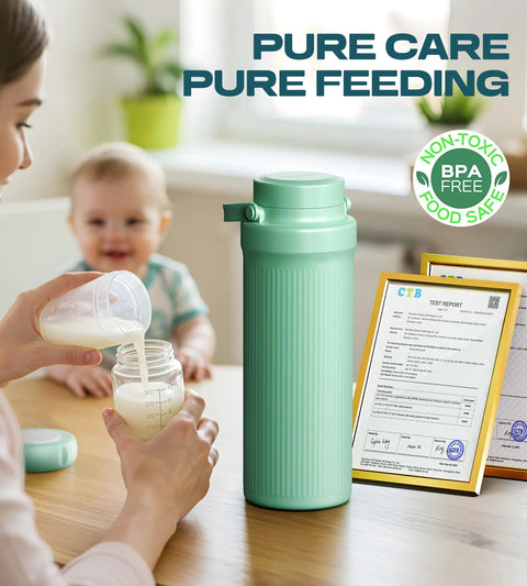 Mama Approved Portable Breast Milk Cooler Bottle Includes Two 11 Oz Baby Bottles 22 Oz Insulated Grab And Go Chiller in use at home.