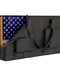 Beefy Cornhole Board Carrying Case with padded foam, showing partial American flag board inside, regulation 4 by 2 foot size.