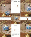 Dope Moon Shaped Mosaic Stained Glass Table Lamp In Blue Handmade Turkish Moroccan Tiffany Style Nightstand Light assembly steps