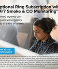 Customer service agent with headset for Smart Smoke And Carbon Monoxide Detector With Ring App Real Time Alerts