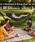 Two In One Hammock And Swing Chair For Teens With Adjustable Folding Stand And Collapsible Steel Frame Portable For Camping