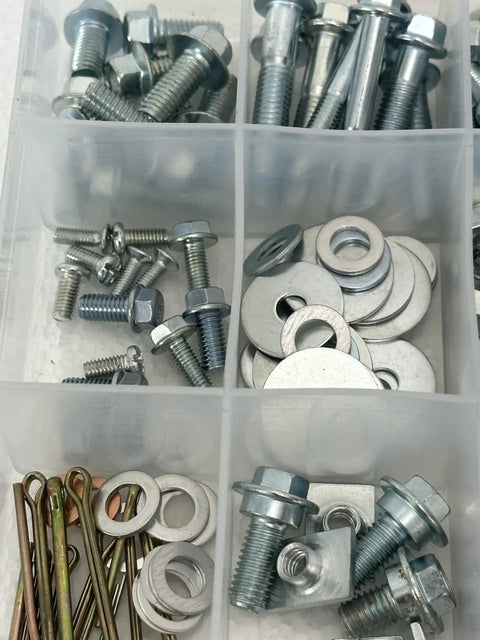 Close-up of Honda Elite 210 Piece Bolt Kit For CR125R CR250R CRF250R CRF450R CRF450X CRF450RX XR And XL Models showing bolts and washers.
