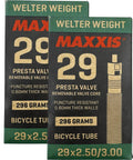 Welter Weight 29 Inch MTB Inner Tube 2.5 To 3.0 Inch Width With 48mm Presta Valve Removable Valve Core Puncture Resistant 0.8mm
