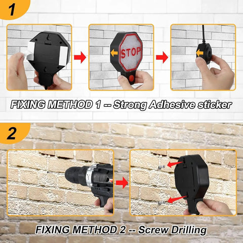 Adjustable Garage Parking Sensor With LED Display Black No Guesswork Parking Ultrasonic Distance Meter From 6 Inches To 6 Feet For Pinpoint Parking, Easy Setup With Adhesive Or Anchors, Great For Compact Cars, SUVs, And Trucks. Mounting methods shown