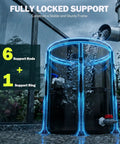 Collapsible 53 Gallon Rain Barrel With Spigot Portable Water Storage Tank shown under gutter with support rods and ring