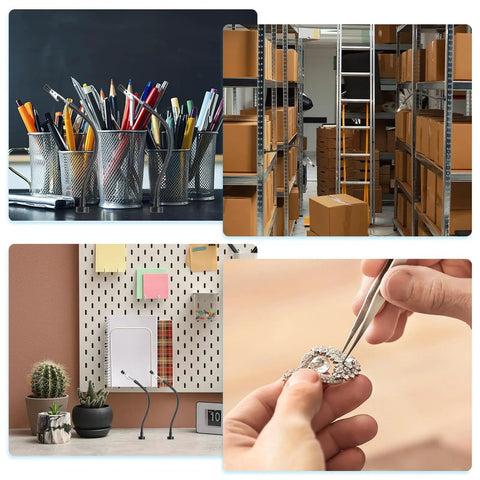 Collage including a hand using tweezers for intricate work, ideal for 4 Pack Helping Hands Soldering Clamps With Magnetic Gooseneck Metal Arms