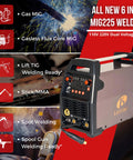 All-In-One MIG Welder Workhorse with Gas or Gasless Flux Core Lift TIG Stick Spot Weld Spool Aluminum Voltage Display