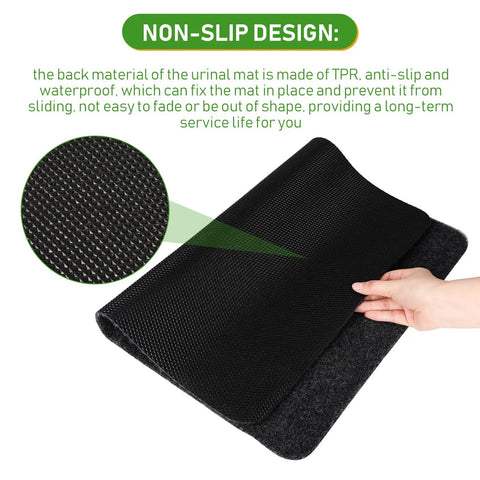 Non Slip Urinal Mats For Men 12 Pack Water Absorbent Bathroom Floor Pads Black 17.3 By 22 Inches material close-up