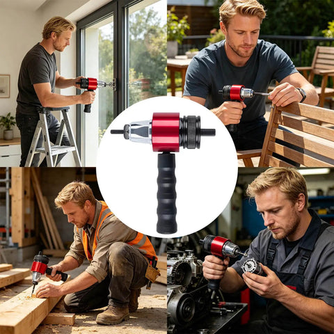 Pro Grade Fast Change Rivet Nut Tool Kit M3 To M8 used for DIY and metalworking, featuring quick change mandrel system.
