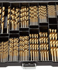 Pro Grade 230 Piece Titanium Twist Drill Bit Set With 135 Degree High Speed Steel Tips For Wood Cast Iron Aluminum Plastic And Fiberglass Sizes 1mm To 10mm Auto Centering Drill Kit In Heavy Duty Storage Case