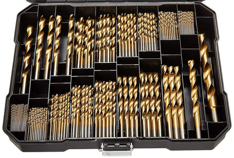 Pro Grade 230 Piece Titanium Twist Drill Bit Set With 135 Degree High Speed Steel Tips For Wood Cast Iron Aluminum Plastic And Fiberglass Sizes 1mm To 10mm Auto Centering Drill Kit In Heavy Duty Storage Case
