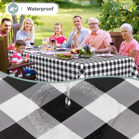 Waterproof Vinyl Rectangle Table Cloth With Soft Flannel Backing, Spillproof And Wipeable Buffalo Check Black And White Table Cover