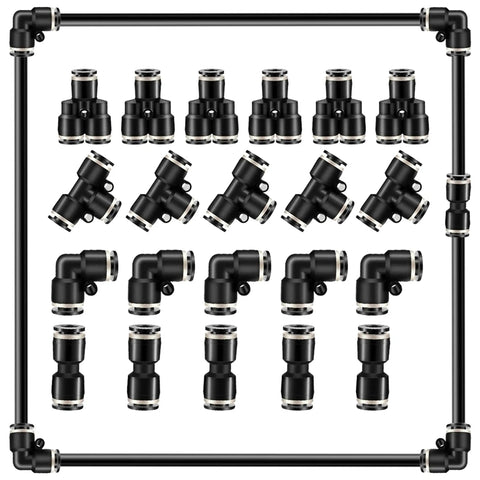 One Quarter Inch Push To Connect Pneumatic Fittings Kit 8 Pack Must Have With 2 Straight 2 Elbows 2 Tees 2 Splitters Easy Install