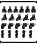 3/8 Inch Push To Connect Tee Air Line Fittings Kit With Quick Connect Pneumatic Fittings, 10 Pack, shown in grid layout