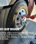 Effortless 33mm Aluminum Lug Nut Covers Remover Tool used on truck wheel