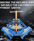 Rugged Ductile Iron 90 Degree Angle Clamp With 2.36 Inch Opening For Welding And Metal Fabrication, Powder Coated Rust Resistant Build, High Tensile Strength For Precise Grips And Durable Performance. Blue ductile iron 90 degree angle clamp with adjustable T-handle for metal fabrication