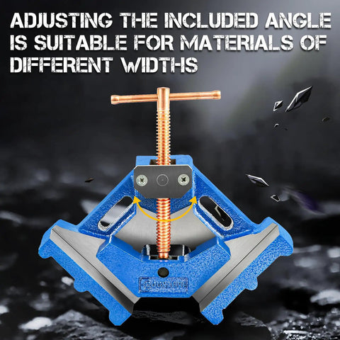 Rugged Ductile Iron 90 Degree Angle Clamp With 2.36 Inch Opening For Welding And Metal Fabrication, Powder Coated Rust Resistant Build, High Tensile Strength For Precise Grips And Durable Performance. Blue ductile iron 90 degree angle clamp with adjustable T-handle for metal fabrication