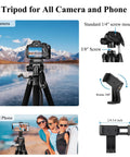 74 Inch Aluminum Camera Tripod For Cameras And Phones Pro Grade Stand With DSLR and phone holder setup in scenic location