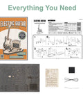 DIY Wooden Guitar Kit 3D Puzzle Craft Build Your Own Electric Guitar Model kit components and assembly instructions shown
