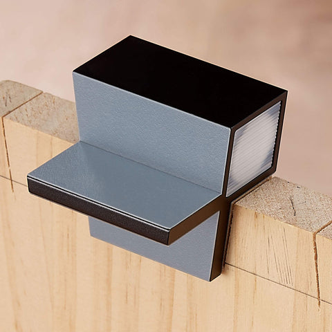 Complete Dovetail Guide Set With Magnetic Layout Tool for precision woodworking, joinery, aluminum construction on wood edge.