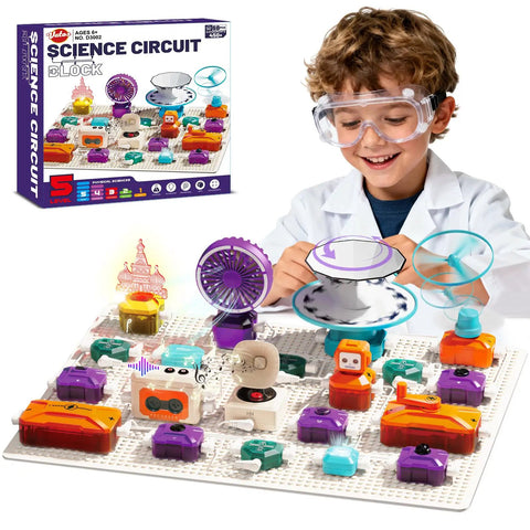 Child playing with Kids Electric Circuit Kit With 68 Pieces For Electronics Exploration, 450 Plus Projects, STEM toy setup