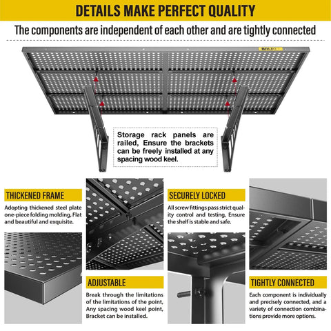 Two Pack 2x3ft Adjustable Metal Garage Wall Shelves Heavy Duty Wall Mounted Storage Racks Black Perforated Steel Panels With Sliding Rail Design
