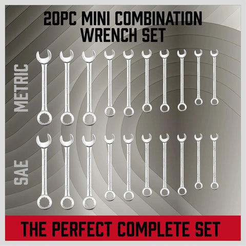 Beefy 22 Piece Mini Wrench Set With Metric And SAE Sizes From 4 To 10mm And 5 32 Inches To 7 16 Inches High Carbon Steel Angled Design