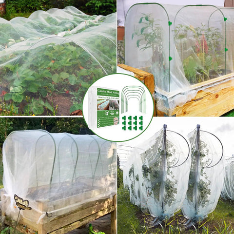 Garden Mesh Netting Kit With Ultra Fine 10x30 Ft Netting For Raised Beds Plant Covers Includes 6 Pro Grade Garden Hoops And 18 Clips Pest Barrier For Veggies Flowers Greenhouse Row Cover And Animal Protection