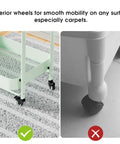 Comparison of superior wheels on No Tools Needed Foldable Rolling Cart with inferior wheels, highlighting mobility on carpets.