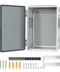 Outdoor Waterproof Electrical Junction Box IP67 Weatherproof Enclosure For Outdoor Wiring Dustproof And Ventilated For Heat Dissipation 11.8 By 6.7 By 5.6 Inches Tough As Nails All Weather Stainless Steel Shell open door with mounting hardware