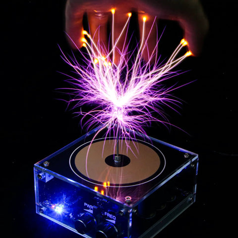 Solid State Bluetooth Music Tesla Coil Desktop Toy with Touchable Arc and Plasma Lightning Effects, showcasing arc generator.