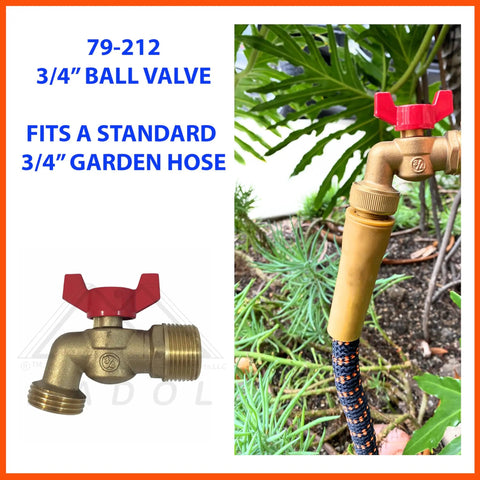 Brass Ball Valve With Three Quarter Inch NPT Inlet And Three Quarter Inch Hose Outlet For Gardens And Patios No Fuss Effortless Quarter Turn Shutoff Durable Irrigation Valve For Easy Yard Water Control installed and in use outdoors.