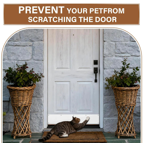 Heavy Duty Aluminum Kick Plate Door Scratch Guard 6 X 28 Inches Gloss White Finish Tough Pet Proof Barrier near a cat scratching door
