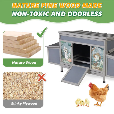 Wooden Chicken Coop With Nesting Boxes And Roosting Bars 59 Inches Large Outdoor Poultry Hutch Made of Nature Wood