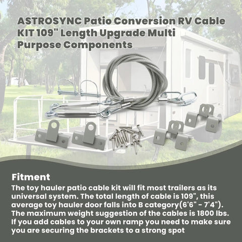 RV Toy Hauler Patio Cable Kit 109 Inch Universal Fit For Most Trailers Easy Install Upgrade For Patio Doors And Accessories Heavy Duty 1800 Lb Capacity All In One Setup