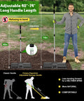 Heavy Duty Lawn Leveling Rake With 30x10 Plate And 6 Ft 2 In Adjustable Stainless Steel Handle demonstration of handle length