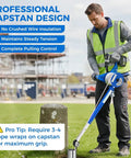 Heavy Duty Handheld Cable Puller And Drill Powered Wire Tugger Delivering One Thousand Pounds Of Force with capstan design in use.