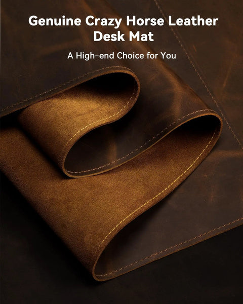 Leather Desk Mat 35.4 By 17 Inches Real Leather Desk Pad With Oil Wax Finish 2mm Thick Blotter Stitched Edge Anti Slip Surface