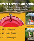 Red clear dome bird feeder rain guard ten and a half inch weather shield, brass hanger, and vibrant color protects feeders