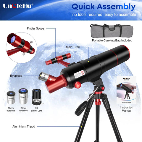 High Powered 90mm Aperture 550mm Refractor Telescope For Adults And Kids Dope Lunar Craters And Terrestrial Views Fully Multi Coated Optics For Bright Crisp Night Sky Viewing, tripod and eyepieces