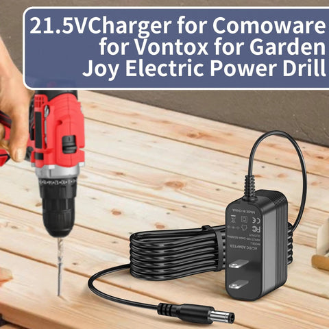 Heavy Duty 21V Drill Battery Charger For Both Cordless Tools Straight Up Reliable AC DC Adapter with long power cord.