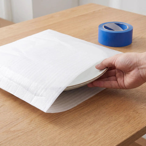 100 Piece Foam Pouches For Fragile Dishes And Glassware, Double Sided Cushioning Sleeves Protect Cups Mugs And Bowls During Moving, Shipping Or Storage, 11.8 Inch Square Foam Wraps For Breakable Tableware, white foam pouch over plate