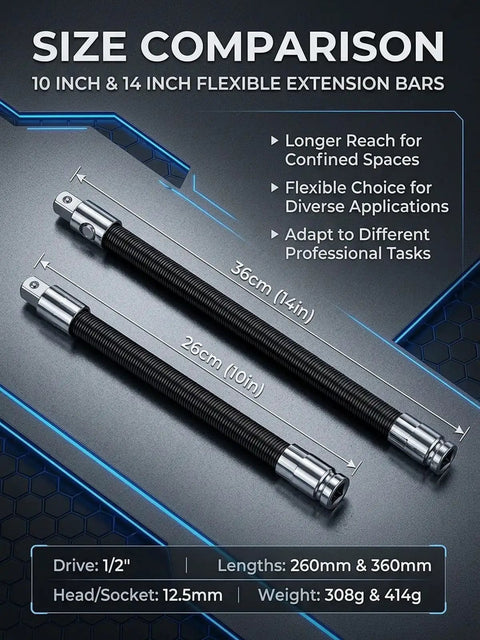 Half Inch Flexible Shaft Extension Kit For Tight Spots That Grabs Hard To Reach Areas Bendable Torque Socket Wrench Extension Ratchet Drive Bar With Spring Steel Flex Reach Tool Long Connecting Rod Drill Adapter For Hard To Reach Areas 10 Inch 14 Inch.