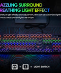 Slick Wired Retro Typewriter Mechanical Gaming Keyboard With 104 Keys Punchy Blue Switches And Bangin Rgb Backlighting For Pc And Mac Featuring Rad Round Keycaps For Pure Vibe with customizable RGB lighting.