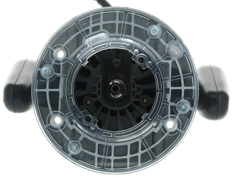 Bottom view of Eight Point Five Amp One And A Half Peak Horsepower Fixed Base Corded Router For Precision Woodworking And Cabinetry R1631K